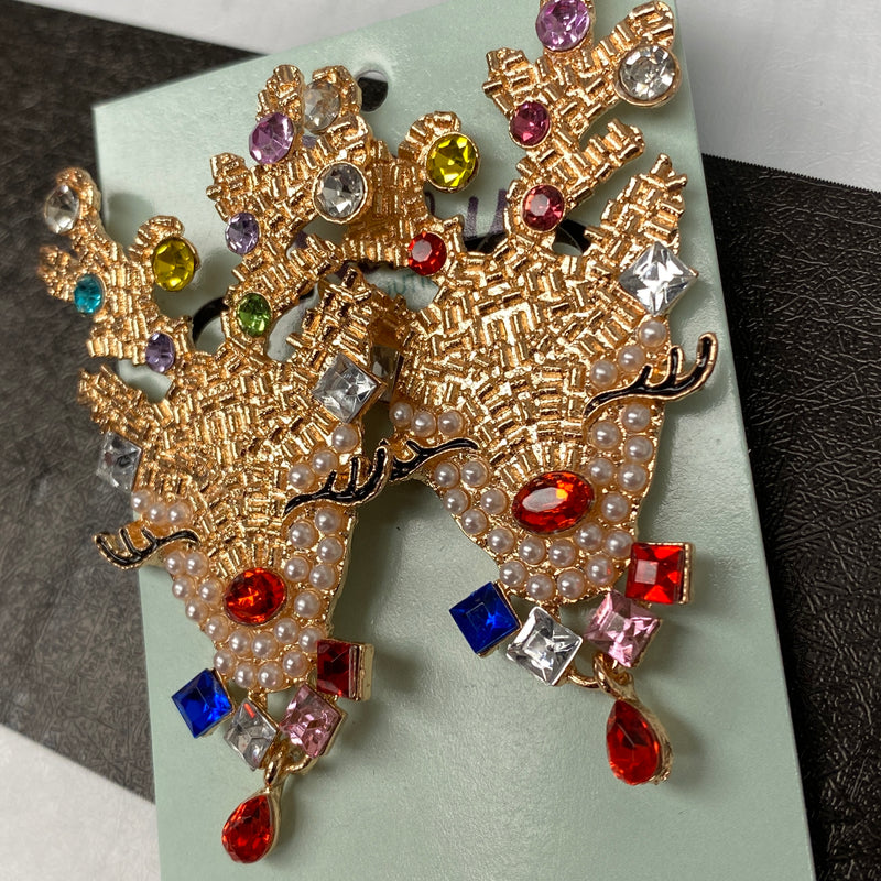 Gold & Diamond Reindeer Earrings Sissy Boutique