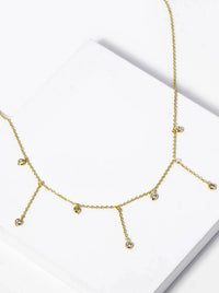18K Gold Dipped Cubic Zirconia Chain Drop Delicate Necklace | Wild Honey