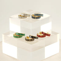 18K Gold Plated Inlayed Black Stone Beveled Hoop Studs | Sissy Boutique