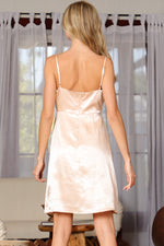 CHAMPAGNE ADJUSTABLE STRAPPED CAMI DRESS WITH LACE ACCENTS WITH BACK ZIPPER-Aakaa-Sissy Boutique
