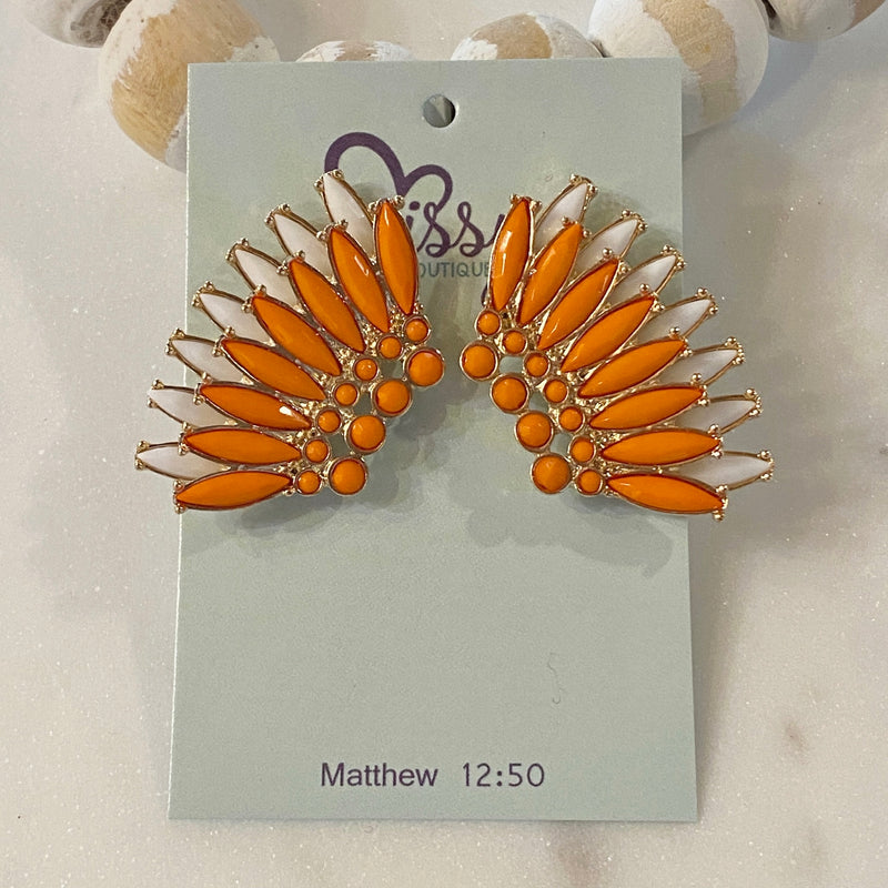 ORANGE AND WHITE JEWELED WING EARRINGS-Sissy Boutique-Sissy Boutique