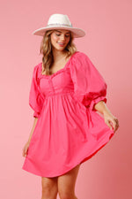 PINK PUFF SLEEVE MINI DRESS-Fantastic Fawn-Sissy Boutique