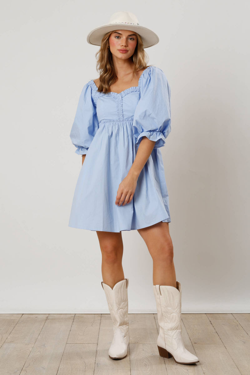 BABY BLUE PUFF SLEEVE MINI DRESS-Fantastic Fawn-Sissy Boutique
