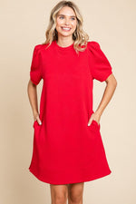 Red Short Sleeve Textured Dress Jodifl