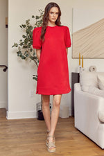 RED SHORT SLEEVE TEXTURED DRESS-Jodifl-Sissy Boutique