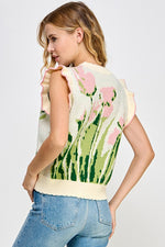 Floral Short Sleeve Embroidered Sweater See and Be Seen