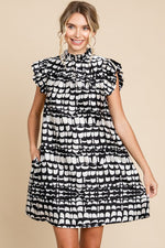 Black And White Satin Print Dress With Pockets-Jodifl-Sissy Boutique