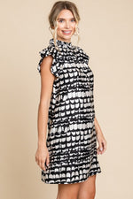 Black And White Satin Print Dress With Pockets-Jodifl-Sissy Boutique