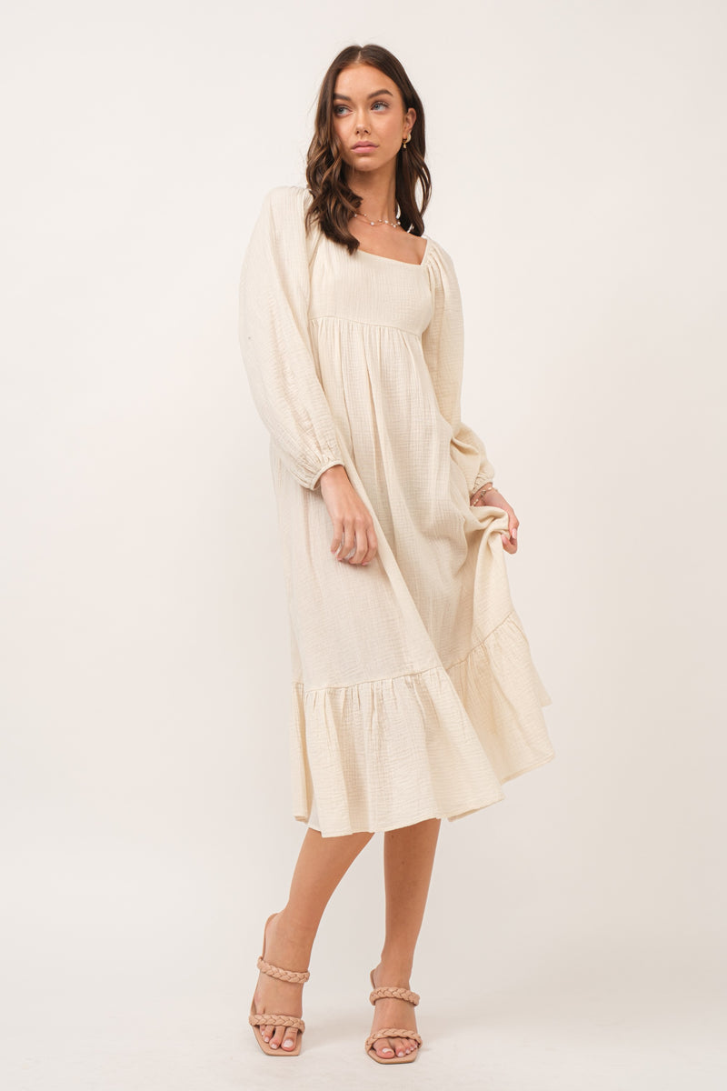 IVORY LONG SLEEVE MIDI DRESS-In the Beginning-Sissy Boutique