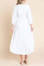 White Textured Leaf Smocked Bodice Maxi Dress with Pockets Sissy Boutique