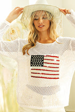 OFF-WHITE SEQUIN AMERICAN FLAG MESH LONG SLEEVE SWEATER-Bibi-Sissy Boutique