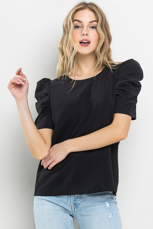 Black Puff Sleeve Short Sleeve Top Sissy Boutique