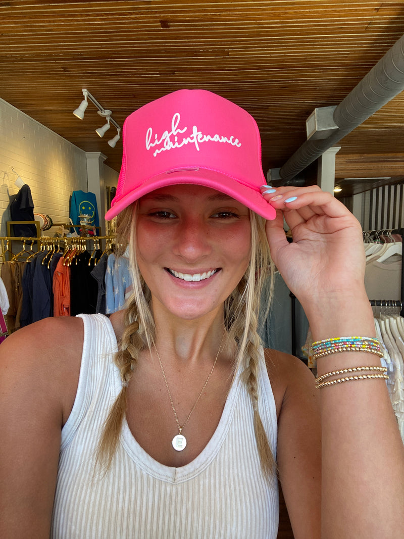HIGH MAINTENANCE HOT PINK TRUCKER HAT-Southern Bliss Co.-Sissy Boutique