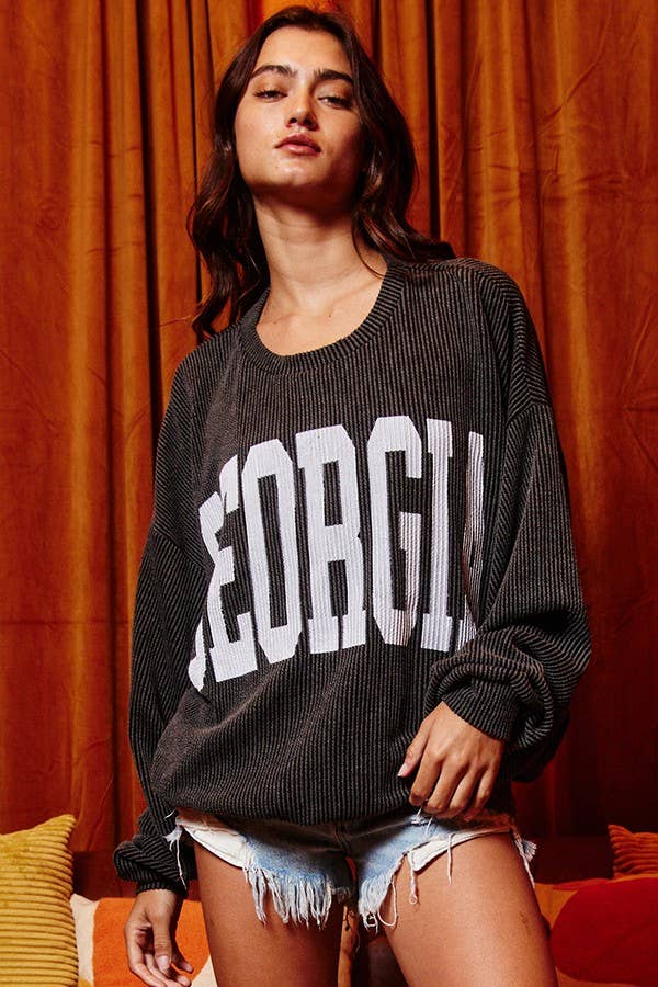 Georgia Black Comfy Corded Oversize Graphic Pullover/Sweatshirt BUCKETLIST