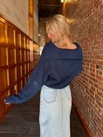 Navy Cropped V-Neck Sweater Sissy Boutique