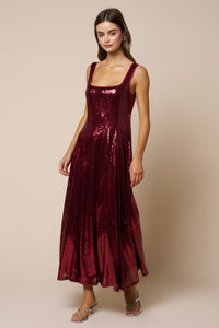 Burgundy Sequined Fit & Flare Maxi Dress | Lalavon