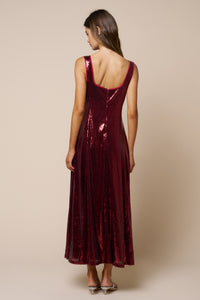 Burgundy Sequined Fit & Flare Maxi Dress | Lalavon