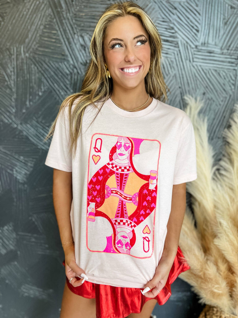❣️💞QUEEN OF HEARTS GRAPHIC TEE HOT PINK & RED💞❣️-Pierce + Pine-Sissy Boutique