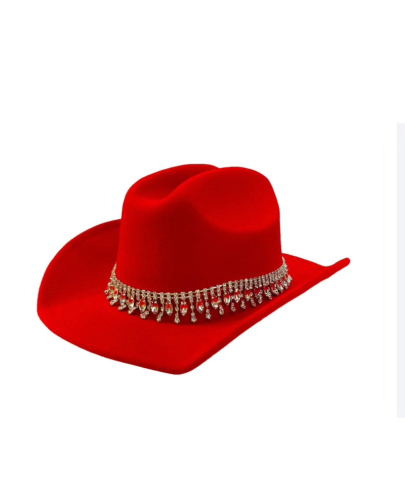 RED COWBOY HAT WITH DIAMOND DETAILING-Sissy Boutique-Sissy Boutique