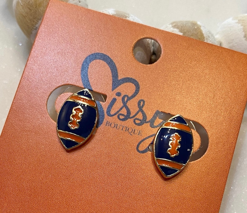 Navy and Orange Football Studs Sissy Boutique