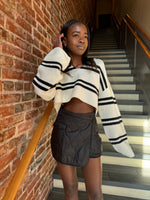 Striped Ivory and Black Striped Cropped Collared Sweater Sissy Boutique