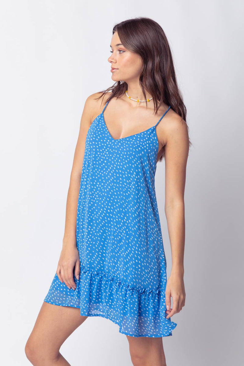 BLUE SPOTTED BRAIDED STRAP RUFFLE MINI DRESS:-VERY J / LOVE RICHE-Sissy Boutique