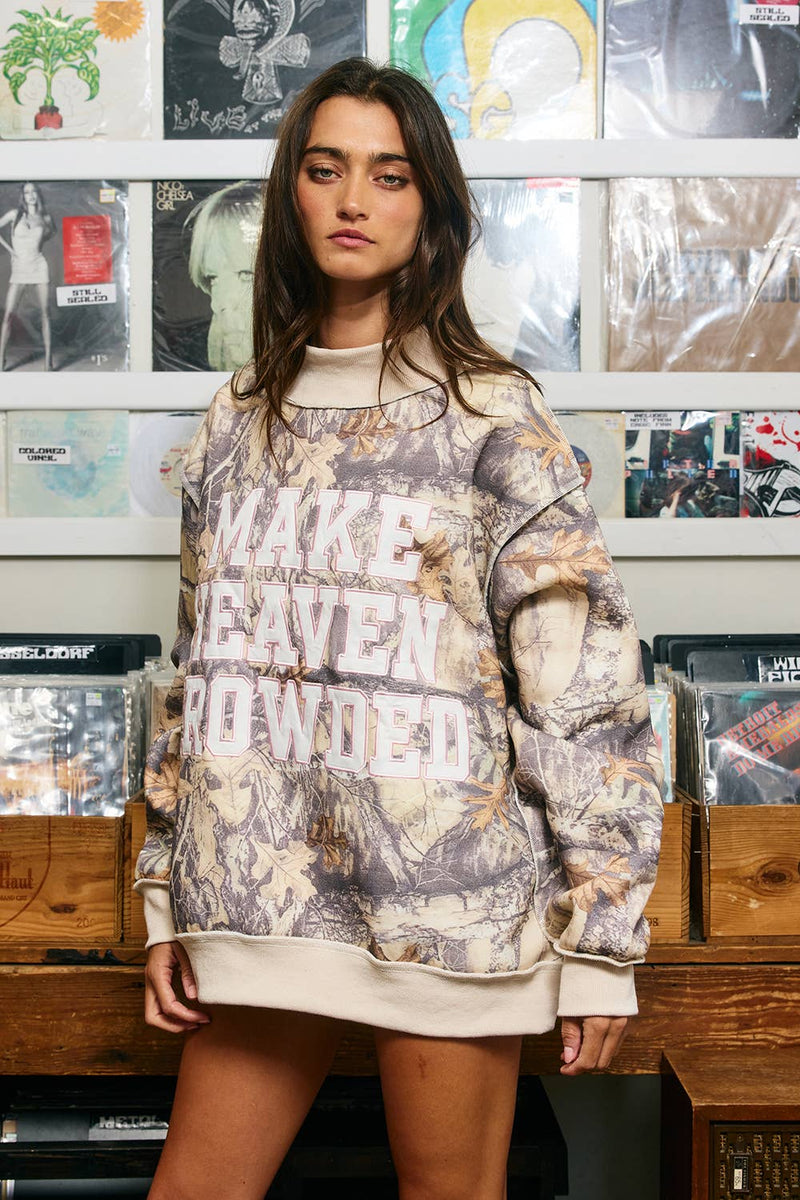 MAKE HEAVEN CROWDED | Camo Appliqué Embroidery Sweatshirt: CAMO | BUCKETLIST INC