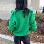 Ruffle V-Neck Emerald Green Sweater Sissy Boutique