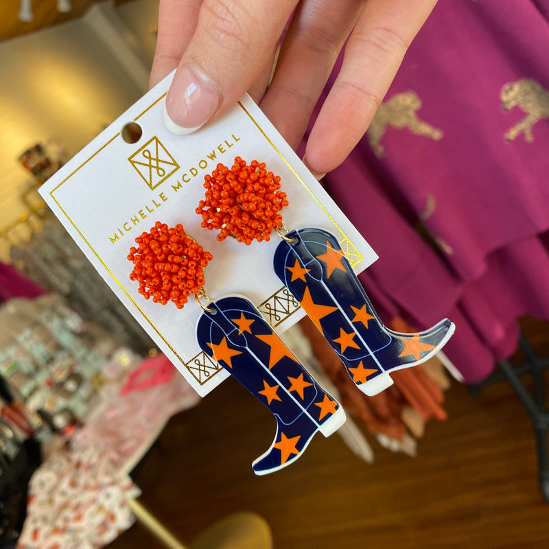 MICHELLE MCDOWELL NAVY AND ORANGE COWBOY STAR BOOT EARRINGS-Michelle McDowell-Sissy Boutique