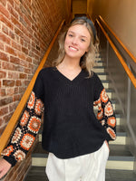 GRANNY SQUARE SLEEVES V-NECK SWEATER-Sissy Boutique-Sissy Boutique