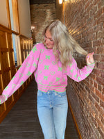 BUBBLE GUM PINK AND LIME GREEN BOW AND HEART RIBBED KNIT SWEATER-THML-Sissy Boutique