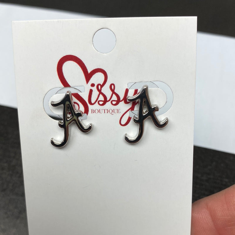 ALABAMA SILVER LOGO STUD EARRINGS-Emerson Street Clothing Co Collegiate Shop-Sissy Boutique