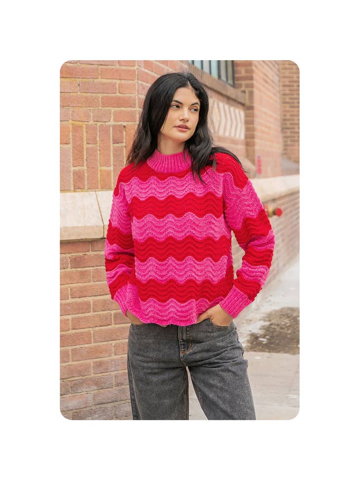Red And Pink Striped Color Block Sweater Sissy Boutique