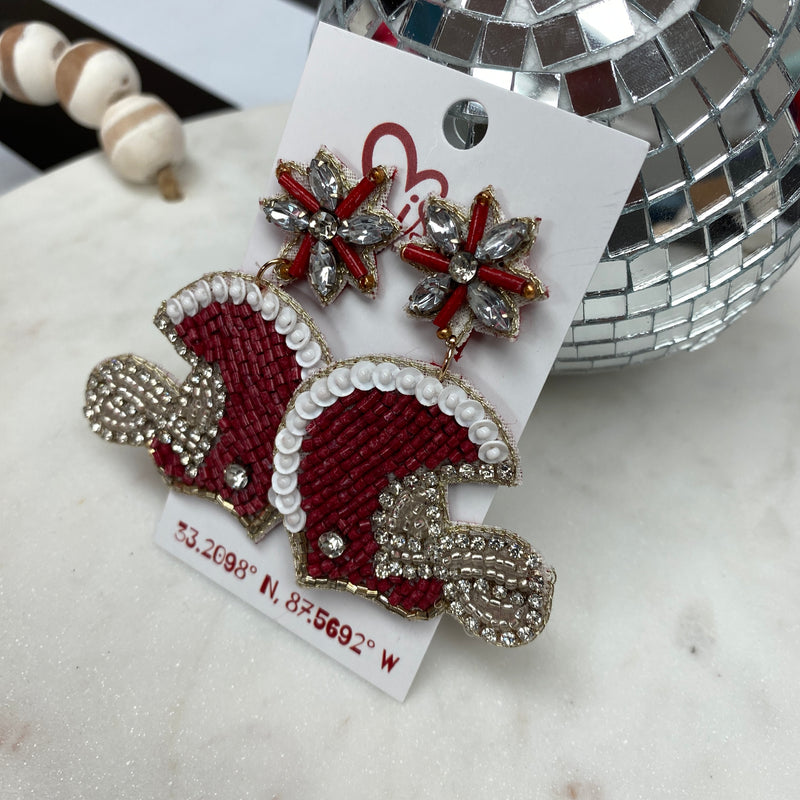Crimson And White Helmet Dangle Earrings With Diamond Sissy Boutique