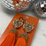 TIGER FACE ORANGE AND GOLD TASSEL EARRINGS-Sissy Boutique-Sissy Boutique
