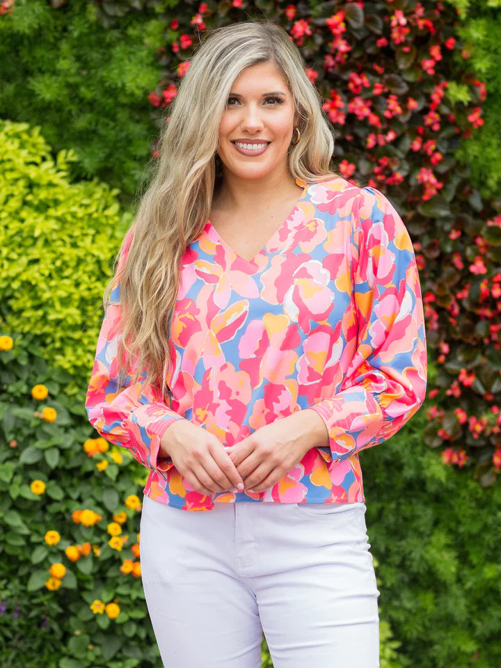 MICHELLE MCDOWELL JORDAN TOP | FALLING POPPIES CORAL-Michelle McDowell-Sissy Boutique