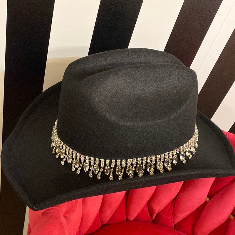 BLACK COWBOY HAT WITH DIAMOND DETAILING-Sissy Boutique-Sissy Boutique