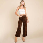 DARK BROWN CORDUROY WIDE LEG HIGH RISE PANTS-ROLYPOLY-Sissy Boutique