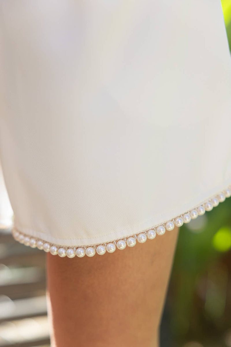 PEARL TRIMMED IVORY PLEATED SHORTS-VOY-Sissy Boutique