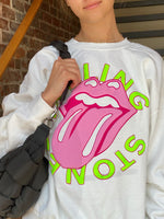 Rolling Stones Neon Puff Lick White Thrifted Sweatshirt LivyLu