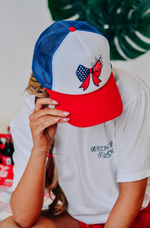 GOD BLESS AMERICA FLAG BOW TRUCKER HAT-Southern Bliss Co.-Sissy Boutique