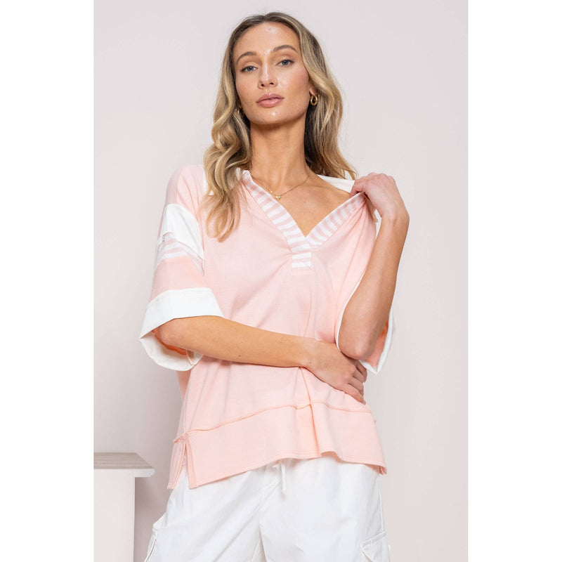 STRIPED SPORTY PASTEL AND WHITE PINK POLO SHIRT-Hailey&Co-Sissy Boutique