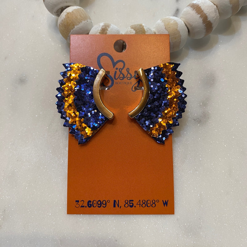 Orange and Navy Glitter Angel Wing Earrings Sissy Boutique
