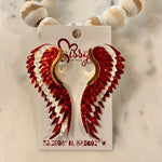RED AND WHITE GLITTER FULL ANGEL WING EARRINGS-Sissy Boutique-Sissy Boutique