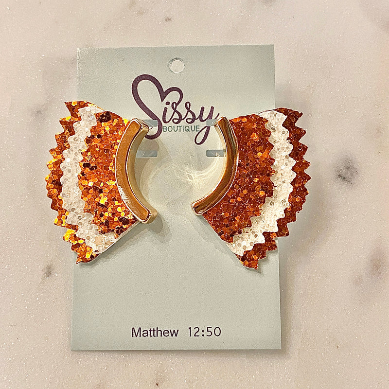 ORANGE AND WHITE GLITTER ANGEL WING EARRINGS-Sissy Boutique-Sissy Boutique