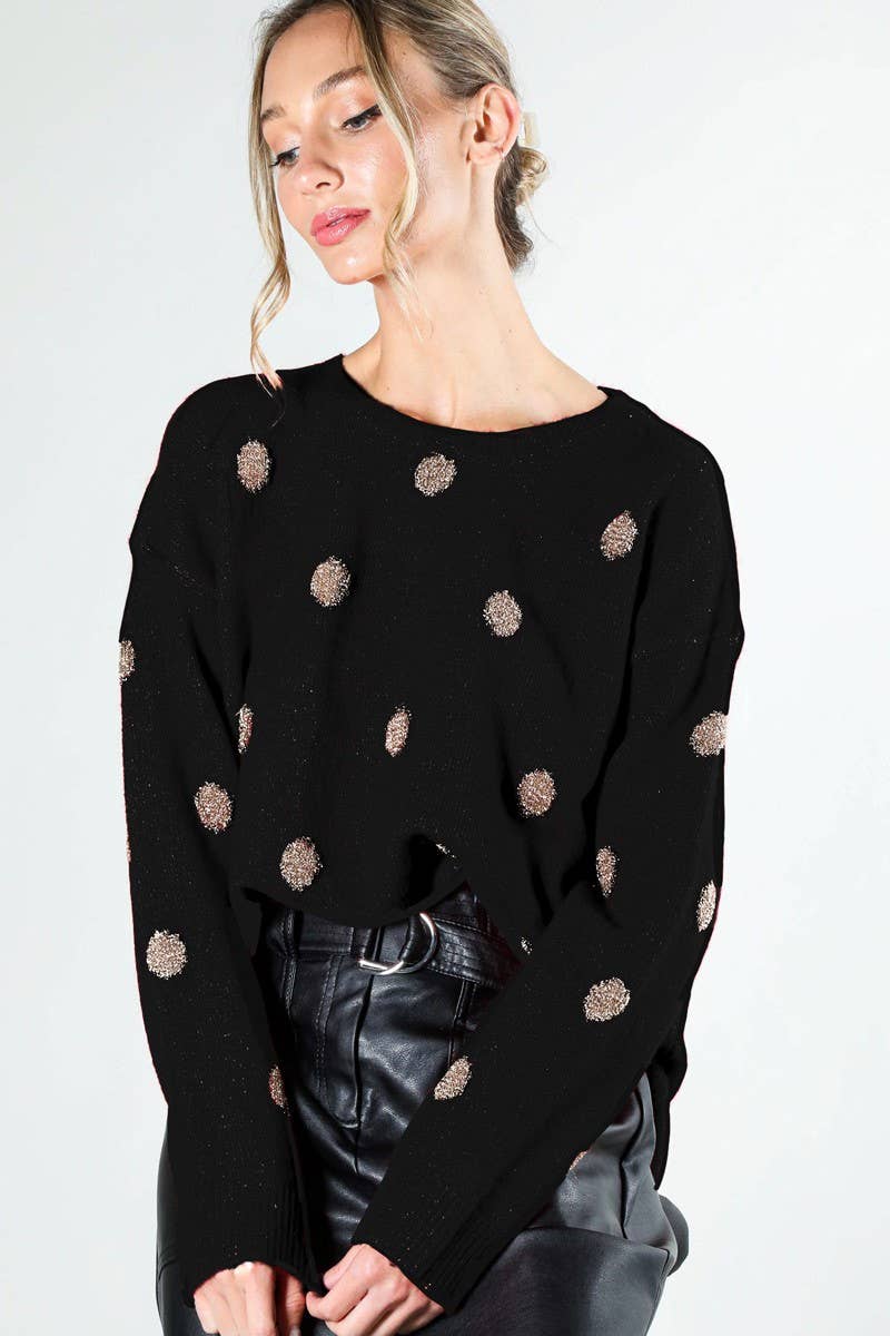 Black Sweater with Gold Dots Vine & Love