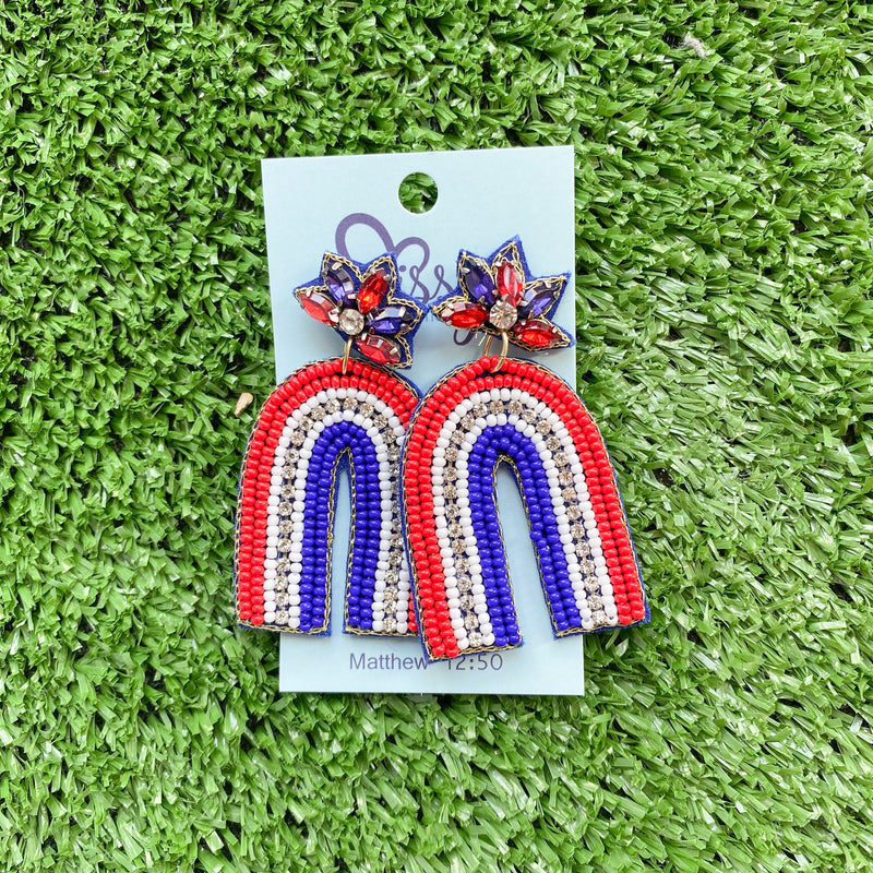 PATRIOTIC ARCH SEEDBEAD AND CRYSTAL EARRINGS (LEAD AND NICKEL COMPLIANT)-Sissy Boutique-Sissy Boutique