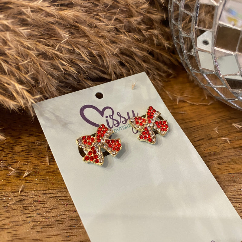 RED AND SILVER DIAMOND BOW STUDS-Sissy Boutique-Sissy Boutique