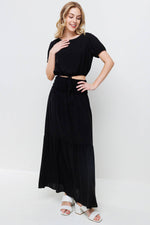 Short Puff Sleeve Top with Matching Skirt/ BLACK Ces Femme