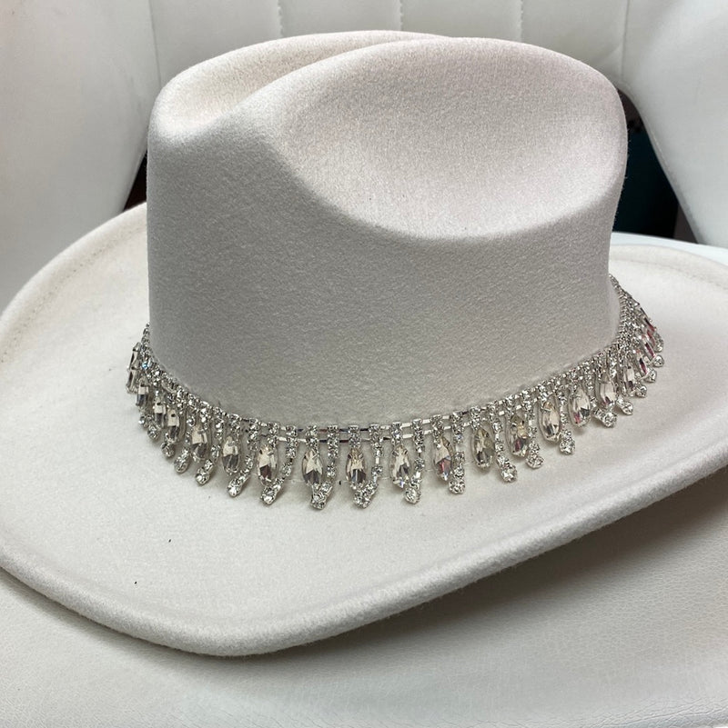 OFF WHITE COWBOY HAT WITH DIAMOND RHINESTONE DETAILING-Sissy Boutique-Sissy Boutique